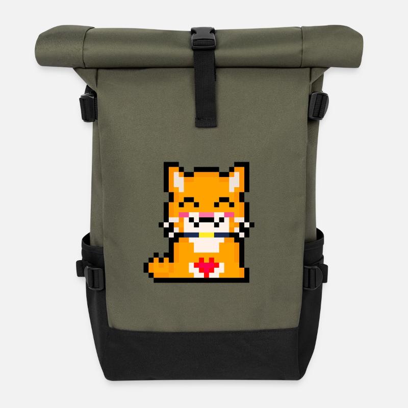 Pixelkatze mit Herz - Rolltop Rucksack - Olive/Schwarz