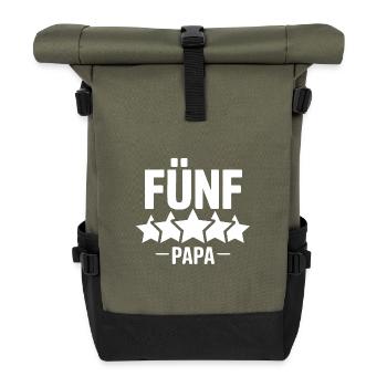 Fünf Sterne Papa - der beste Papa auf der Welt - Rolltop Rucksack - Olive/Schwarz - Vorne