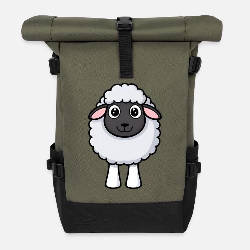 Design de câlins moutons poillés - Sac à dos roll top - olive/noir