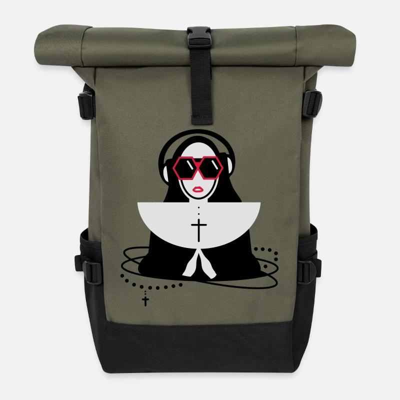 La religieuse avec des lunettes et un casque - Sac à dos roll top - olive/noir