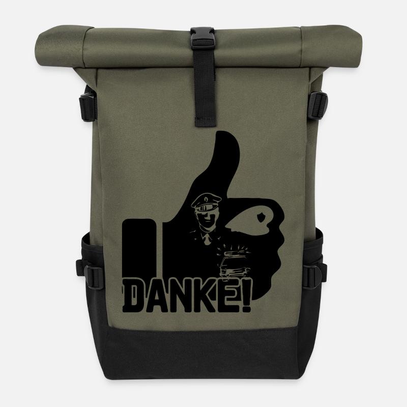 Danke Polizei Polizist Polizisten Spruch Geschenk - Rolltop Rucksack - Olive/Schwarz