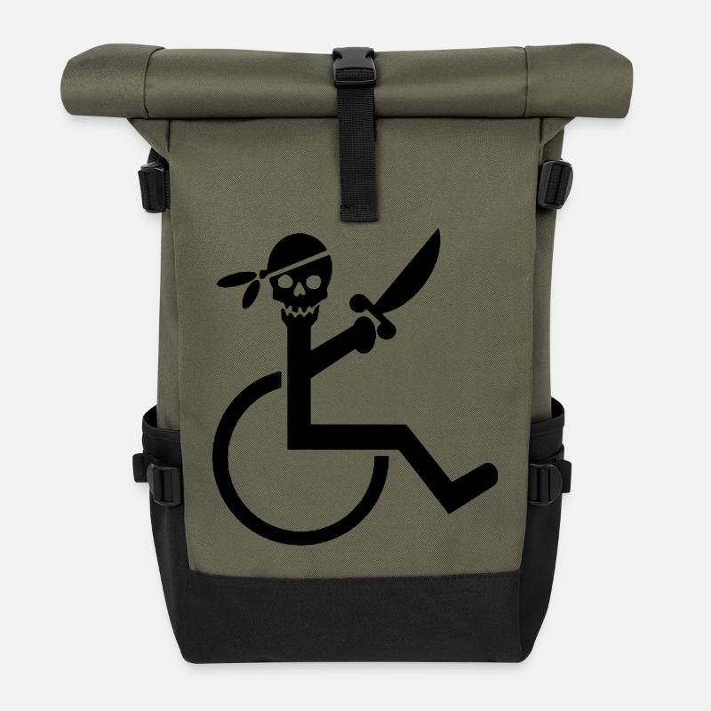 Rollstuhlpirat für harte Rollen. Humor Hemd * - Rolltop Rucksack - Olive/Schwarz