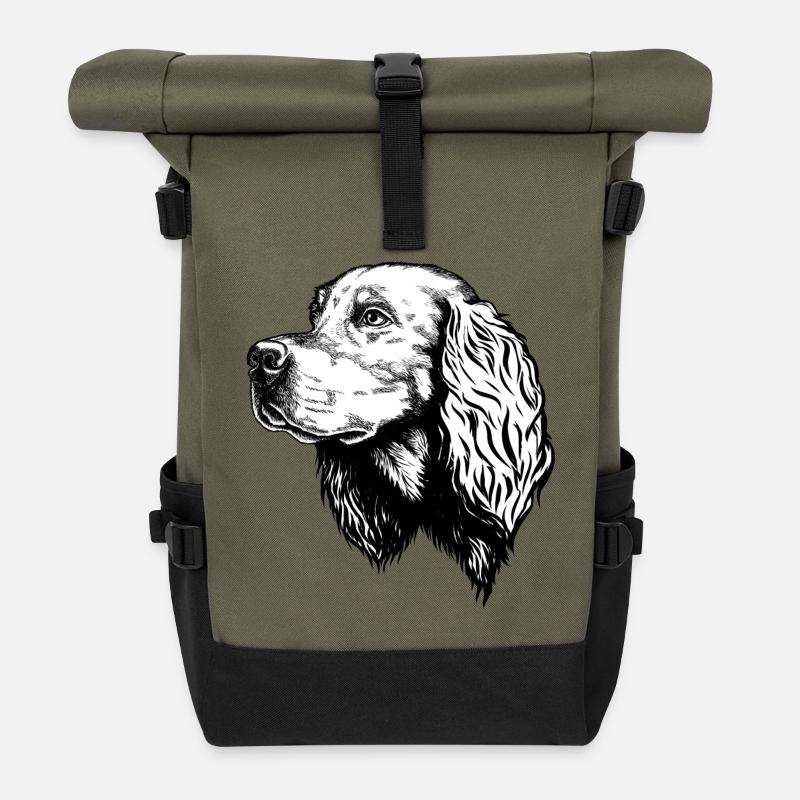 Gordon Setter Portrait - Rolltop Rucksack - Olive/Schwarz