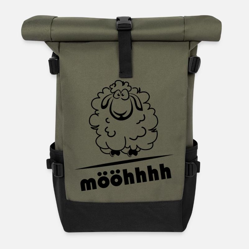 Schaf Schafe comic cartoon Tiere Logo icon Symbol - Rolltop Rucksack - Olive/Schwarz