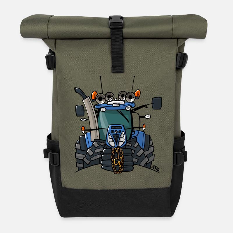 0397 Blauer Traktor - Rolltop Rucksack - Olive/Schwarz