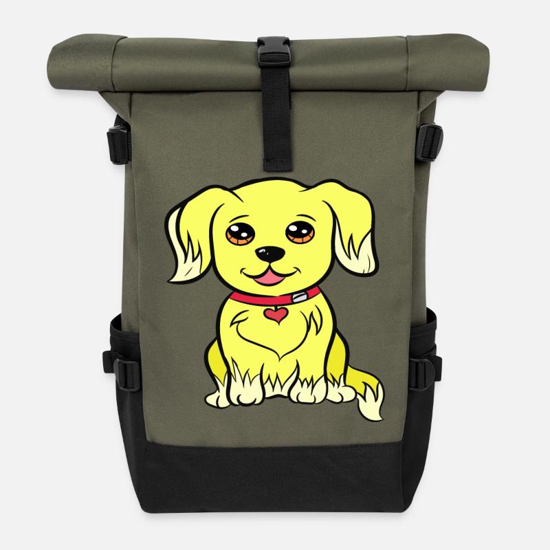 Kawaii Hunde Design - Rolltop Rucksack - Olive/Schwarz