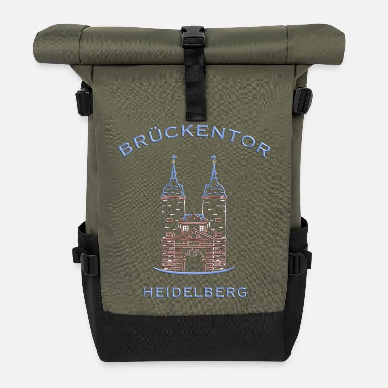 Heidelberg, Wahrzeichen Brückenturm 2 - Rolltop Rucksack - Olive/Schwarz