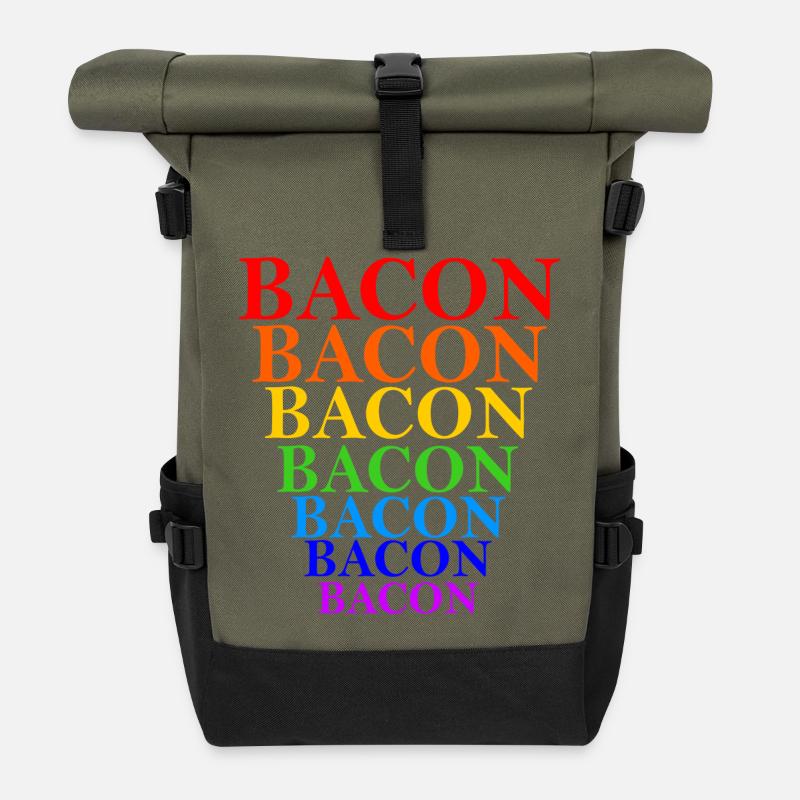 Regenbogen Bacon Stapel Design - Rolltop Rucksack - Olive/Schwarz