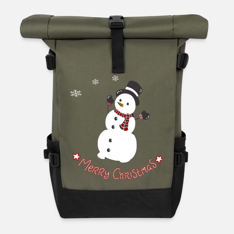 Bonhomme de neige joyeux avec écharpe - Sac à dos roll top - olive/noir