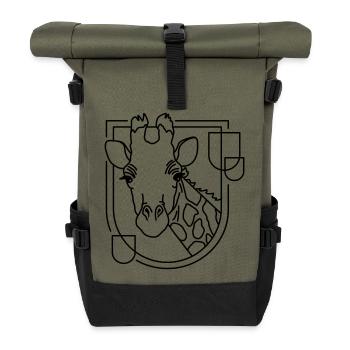 Giraffe in geometrischer Form - Line-Art-Design - Rolltop Rucksack - Olive/Schwarz - Vorne