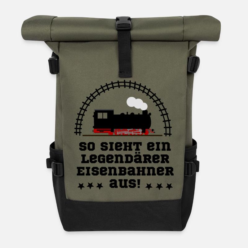 Eisenbahn Dampflok legendär - Rolltop Rucksack - Olive/Schwarz