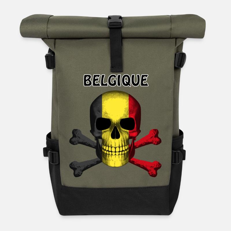 Skull Jolly Roger Pirate Flag Belgique R6Z - Rolltop Rucksack - Olive/Schwarz