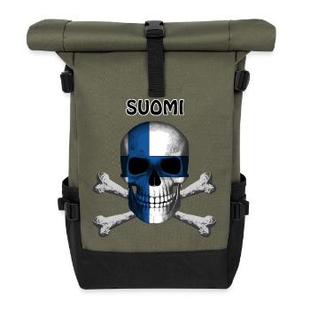 Skull Jolly Roger Pirate Flag Suomi R6Z - Roll Top Backpack - olive/black - Front