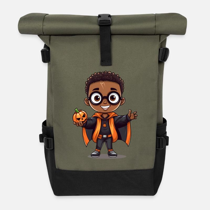 Cute Halloween Monster Trick-or-Treat - Roll Top Backpack - olive/black
