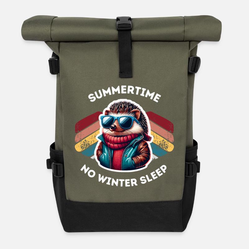 Hedgehog in summer with sunglasses - Roll Top Backpack - olive/black