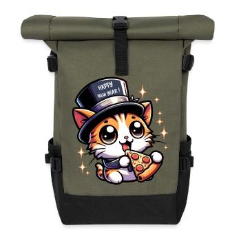 New Year Sylvester Cat Salam Pizza Happy New Year - Roll Top Backpack - olive/black - Front