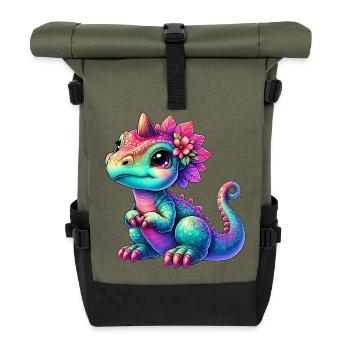 Dinosaurier - Rolltop Rucksack - Olive/Schwarz - Vorne