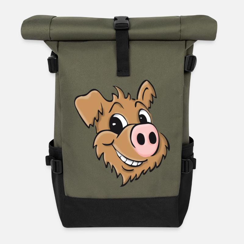 Schweinehund- lächelnd - Rolltop Rucksack - Olive/Schwarz