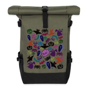 Halloween Wirrwarr - Rolltop Rucksack - Olive/Schwarz - Vorne