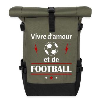 Vivre d'amour et de football, fête des pères, noël - Sac à dos roll top - olive/noir - Devant