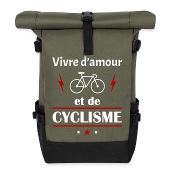 Vivre d'amour et de cyclisme, fête des pères, noël - Sac à dos roll top - olive/noir - Devant