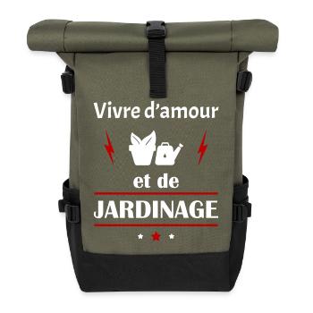 Vivre d'amour et de jardinage, fête des pères,noël - Sac à dos roll top - olive/noir - Devant