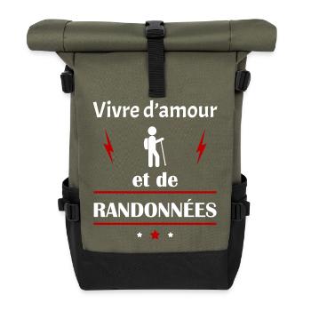 Vivre d'amour et de randonnées,fête des pères,noël - Sac à dos roll top - olive/noir - Devant