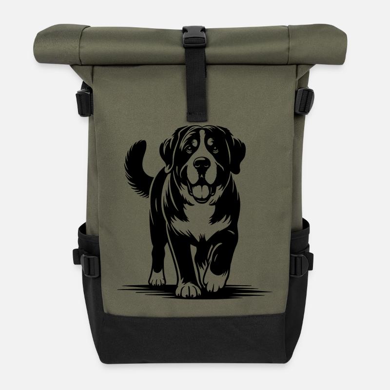 Großer Schweizer Sennenhund - Rolltop Rucksack - Olive/Schwarz