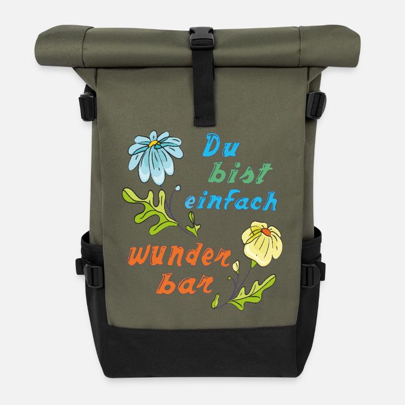du bist einfach wunderbar - Rolltop Rucksack - Olive/Schwarz