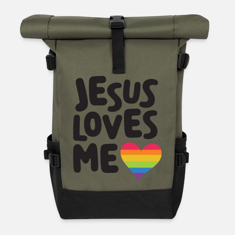 LGBT Pride Month - Jesus liebt mich - Rolltop Rucksack - Olive/Schwarz