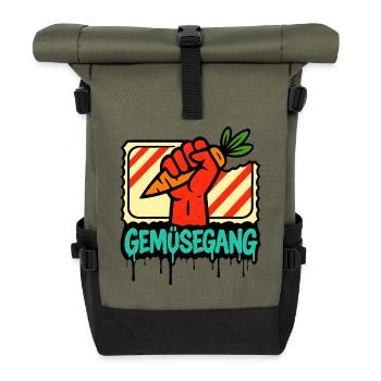 Vegetable aisle hand sign design - Roll Top Backpack - olive/black - Front