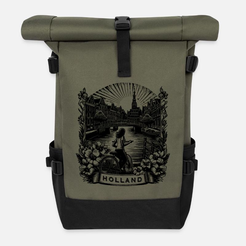 HOLLAND Shirt Design - Roll Top Backpack - olive/black