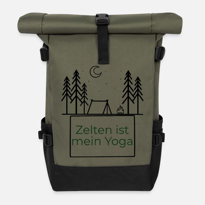 Zelten ist mein Yoga - Rolltop Rucksack - Olive/Schwarz