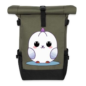 Kawaii White Chick with Purple Accents - Roll Top Backpack - olive/black - Front