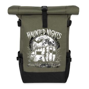 Ghost Night Caravan Haunted Illustration - Roll Top Backpack - olive/black - Front