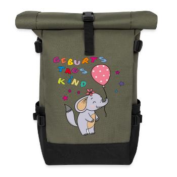 Geburtstagskind Elefant  - Rolltop Rucksack - Olive/Schwarz - Vorne