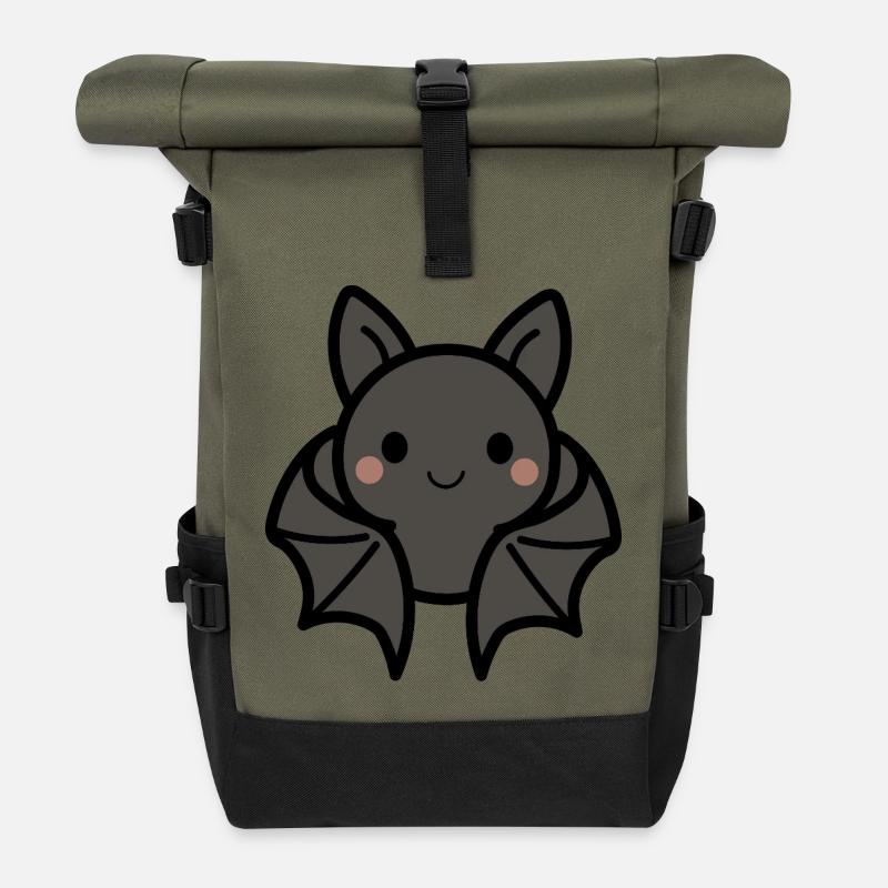 Cute Bat - Roll Top Backpack - olive/black