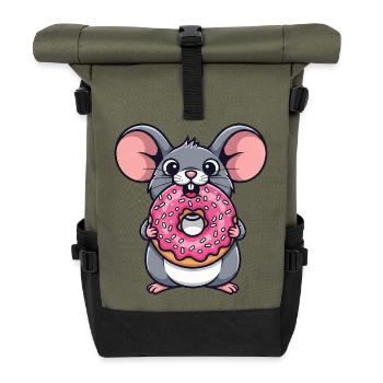 Süße Maus mit Donut Cartoon Nachtisch Zuckerware - Rolltop Rucksack - Olive/Schwarz - Vorne