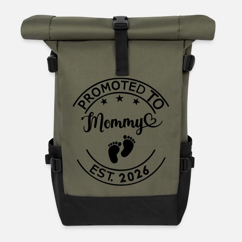 Promoted to Mommy - Roll Top Backpack - olive/black