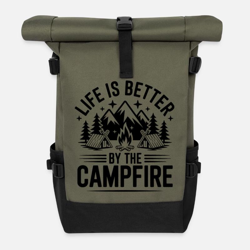 Campfire Love - Roll Top Backpack - olive/black