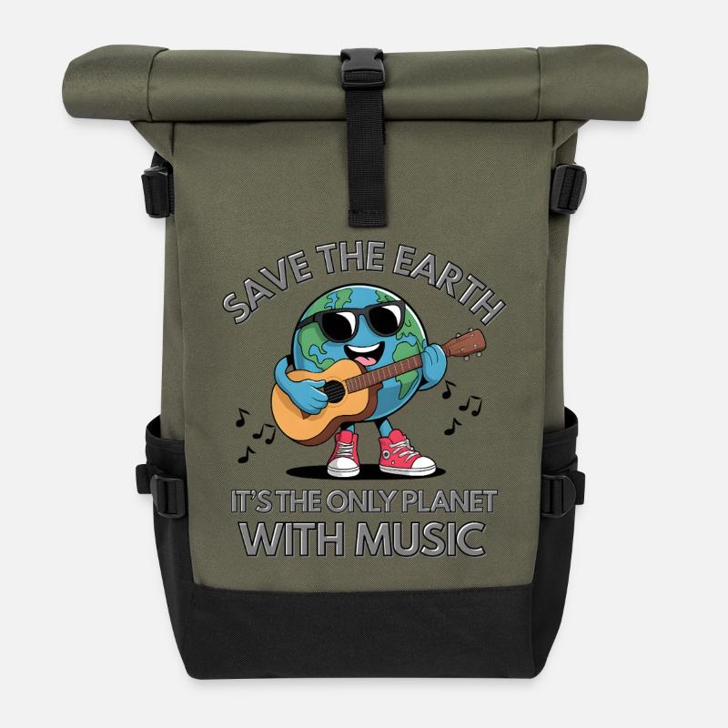 Save the Earth -It's the only Planet with Music - Rolltop Rucksack - Olive/Schwarz