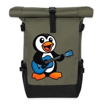 Süßer Pinguin Gitarre Gitarrist Musik Singer Chibi - Rolltop Rucksack - Olive/Schwarz - Vorne