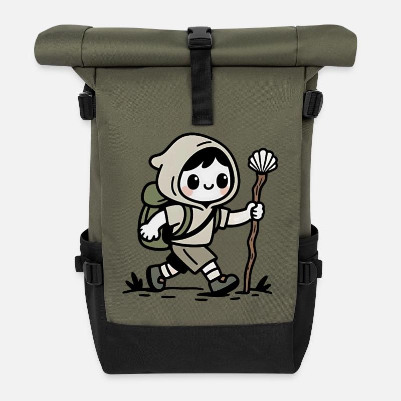 Pèlerin sur le chemin de Compostelle - Sac à dos roll top - olive/noir