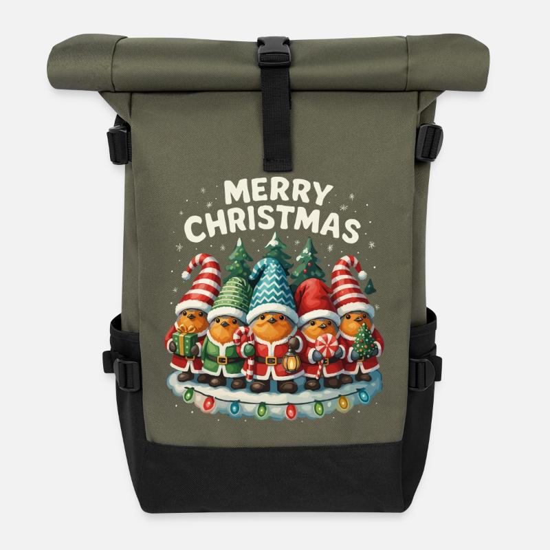 Lustiges Rotkehlchen Weihnachten Geschenk Süß - Rolltop Rucksack - Olive/Schwarz