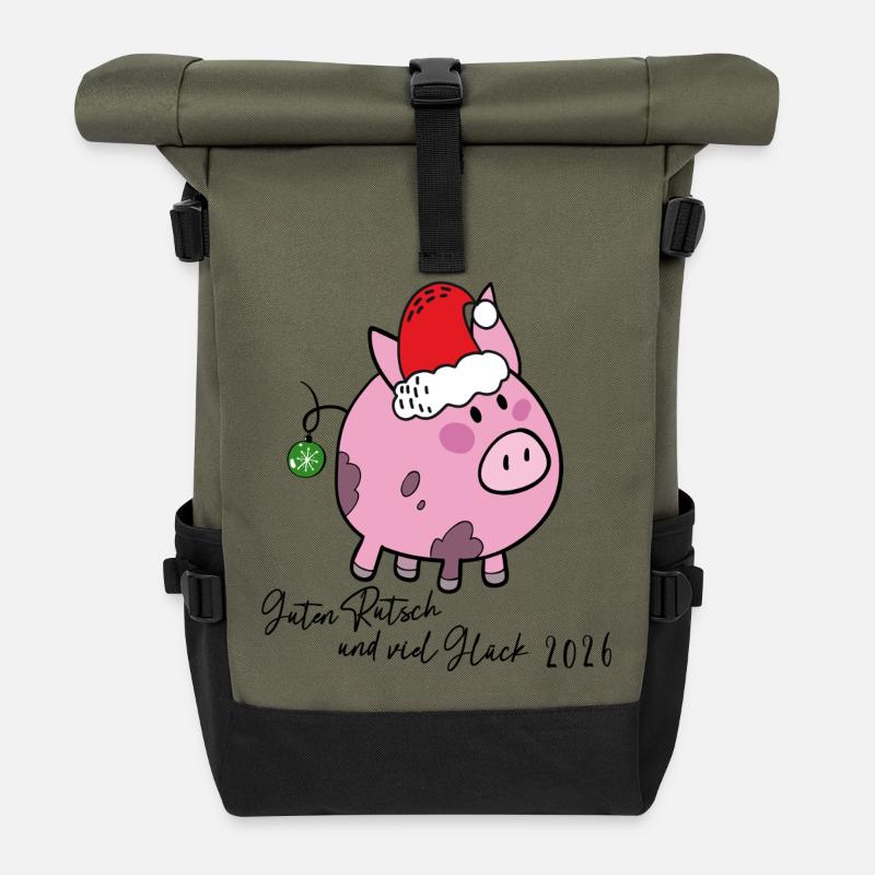 Glücksschwein Neujahr - Rolltop Rucksack - Olive/Schwarz