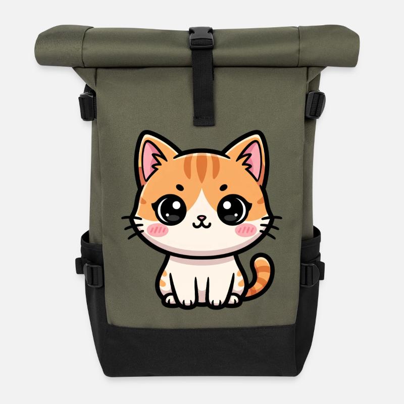 Art du T-shirt chaton Chibi Tigré - Sac à dos roll top - olive/noir
