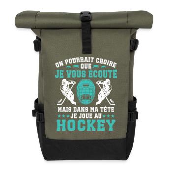 je joue au hockey cadeau drôle hockey sur glace - Roll Top Backpack - olive/black - Front