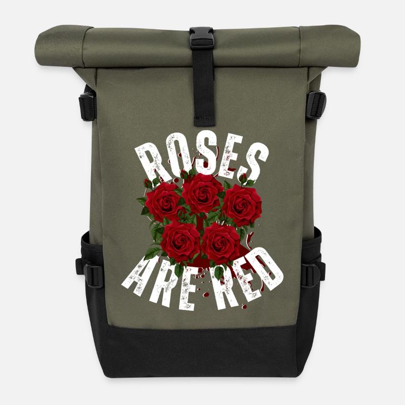 Elegante rote Rosenspritzkunst – Blumengrafik - Rolltop Rucksack - Olive/Schwarz