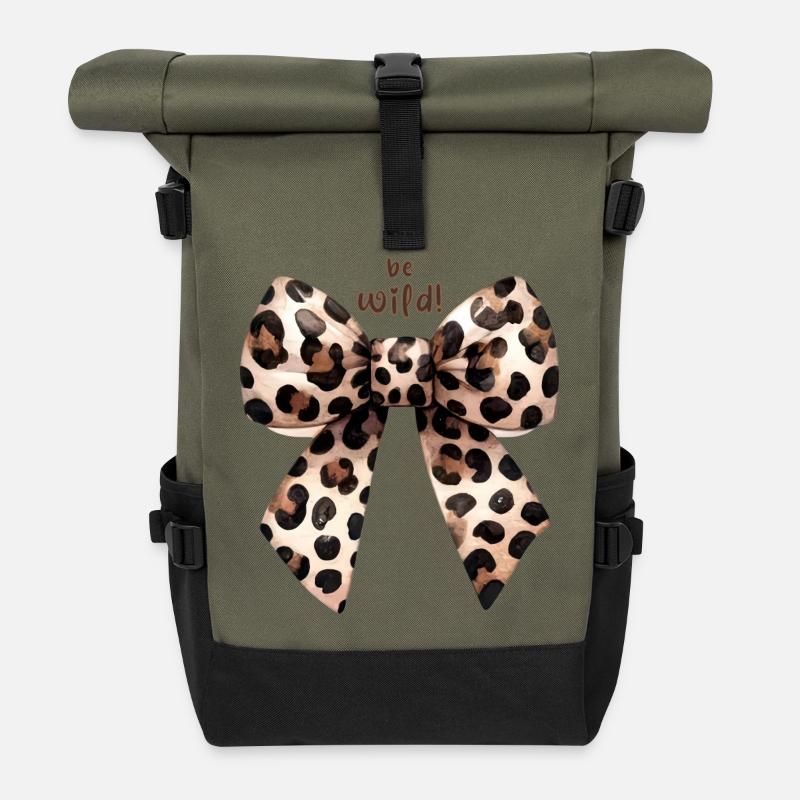 Be Wild Leopard Bow - Roll Top Backpack - olive/black