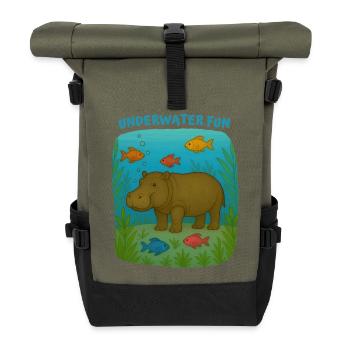 Hippopotamus in underwater play - Roll Top Backpack - olive/black - Front